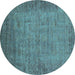 Round Oriental Turquoise Industrial Rug, urb1557turq