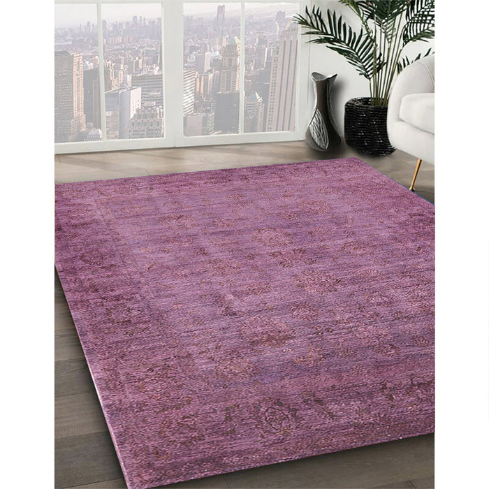 Mid-Century Modern Raspberry Purple Oriental Rug in Family Room, urb1557