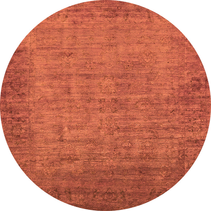 Round Machine Washable Oriental Orange Industrial Area Rugs, wshurb1557org
