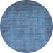 Round Machine Washable Oriental Light Blue Industrial Rug, wshurb1557lblu