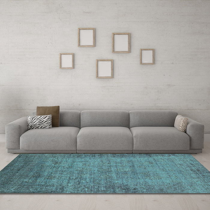 Machine Washable Oriental Turquoise Industrial Area Rugs in a Living Room,, wshurb1557turq