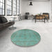 Round Mid-Century Modern Green Oriental Rug in a Office, urb1558