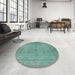 Round Machine Washable Industrial Modern -Sea Green Rug in a Office, wshurb1558