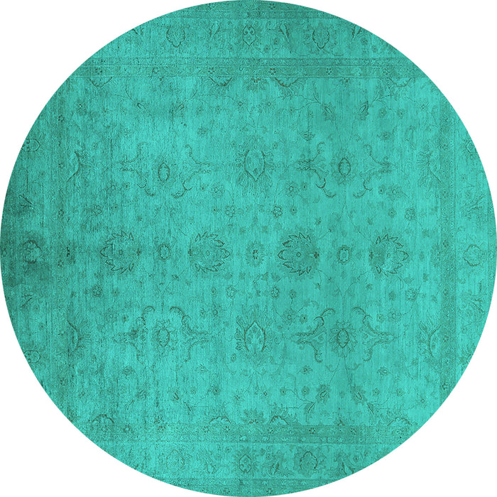 Round Machine Washable Oriental Turquoise Industrial Area Rugs, wshurb1558turq