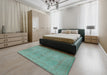 Mid-Century Modern Green Oriental Rug in a Bedroom, urb1558