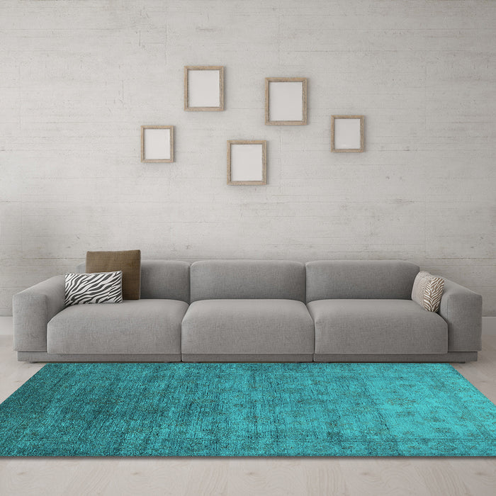Machine Washable Oriental Turquoise Industrial Area Rugs in a Living Room,, wshurb1559turq