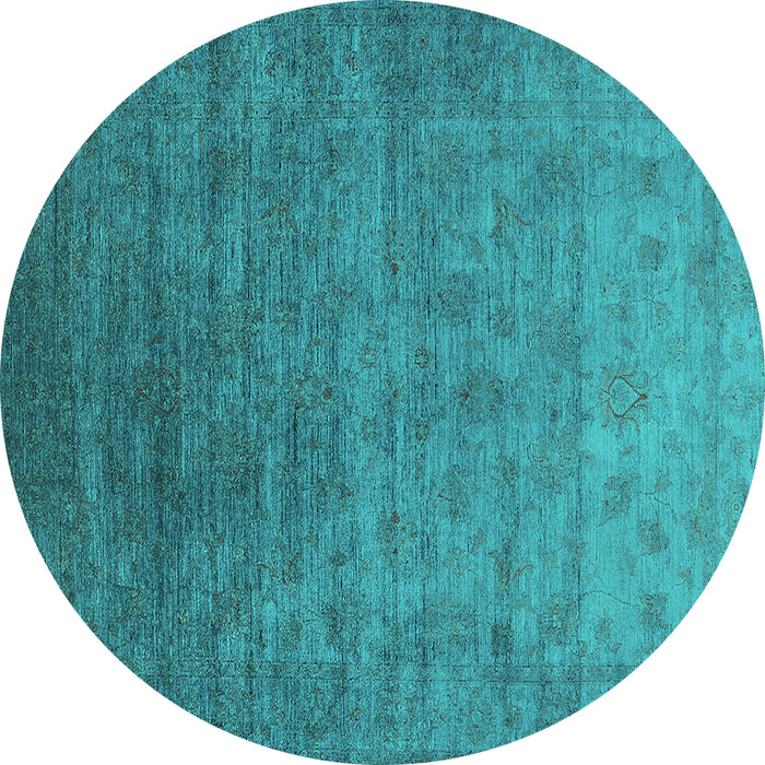 Round Machine Washable Oriental Turquoise Industrial Area Rugs, wshurb1559turq