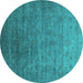 Round Machine Washable Oriental Turquoise Industrial Area Rugs, wshurb1559turq