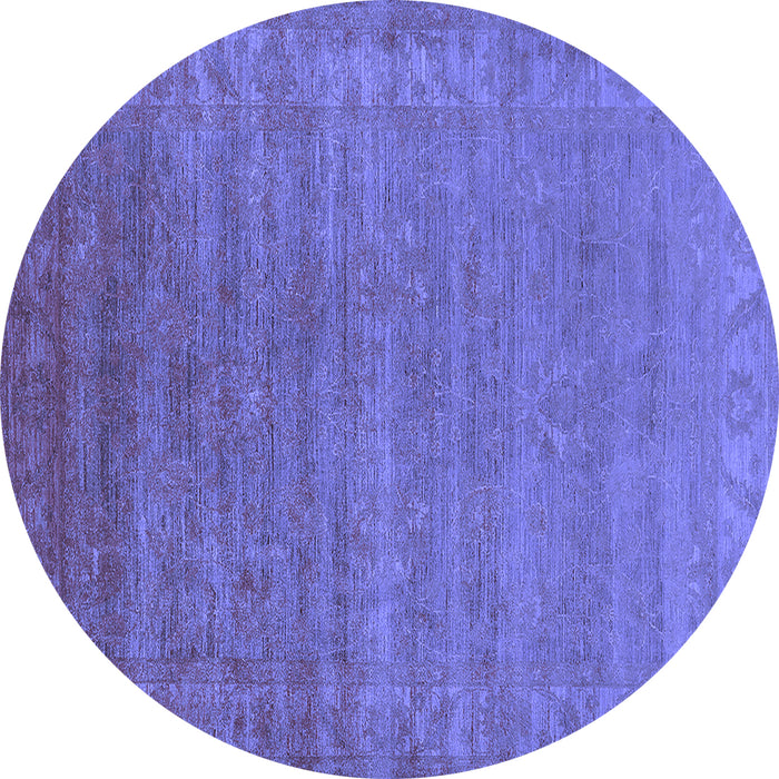 Round Machine Washable Oriental Blue Industrial Rug, wshurb1560blu
