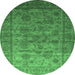 Round Machine Washable Oriental Emerald Green Industrial Area Rugs, wshurb1561emgrn