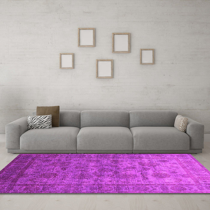Machine Washable Oriental Pink Industrial Rug in a Living Room, wshurb1561pnk