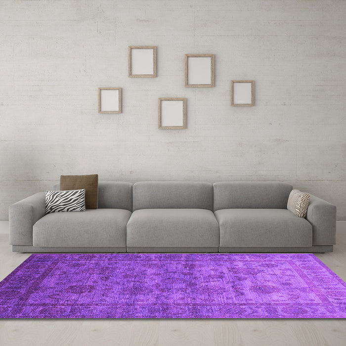 Machine Washable Oriental Purple Industrial Area Rugs in a Living Room, wshurb1561pur