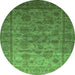 Round Machine Washable Oriental Green Industrial Area Rugs, wshurb1561grn