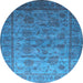Round Machine Washable Oriental Light Blue Industrial Rug, wshurb1561lblu