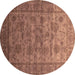 Round Oriental Brown Industrial Rug, urb1561brn