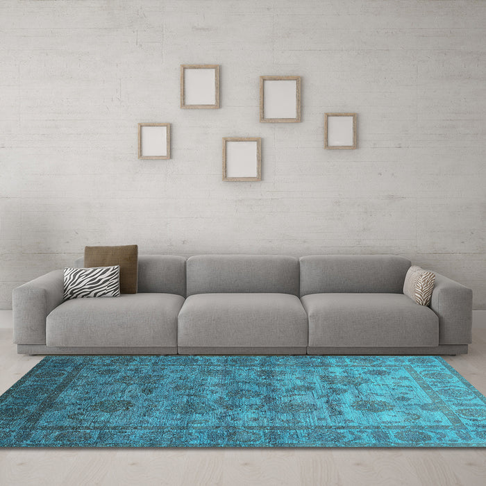 Machine Washable Oriental Turquoise Industrial Area Rugs in a Living Room,, wshurb1561turq