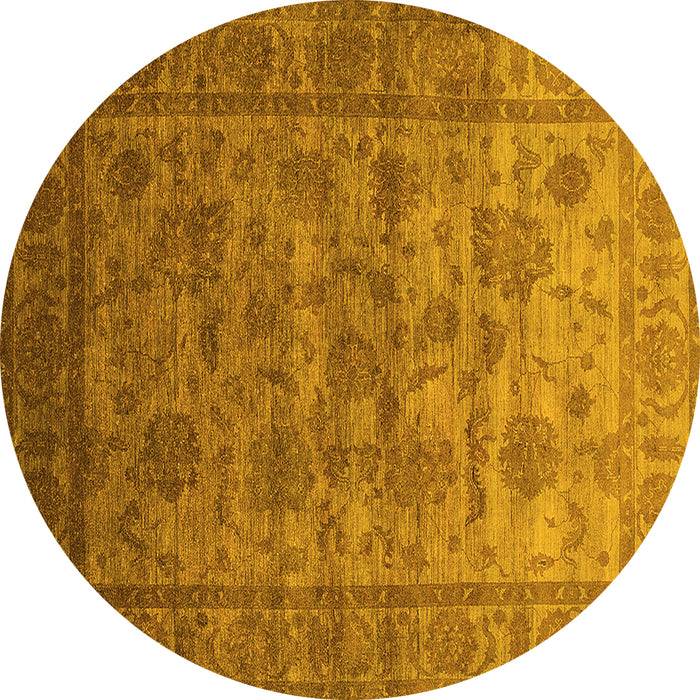 Round Machine Washable Oriental Yellow Industrial Rug, wshurb1561yw