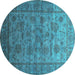 Round Machine Washable Oriental Turquoise Industrial Area Rugs, wshurb1561turq
