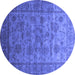 Round Machine Washable Oriental Blue Industrial Rug, wshurb1561blu