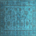Square Machine Washable Oriental Turquoise Industrial Area Rugs, wshurb1561turq