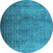 Round Machine Washable Oriental Turquoise Industrial Area Rugs, wshurb1562turq