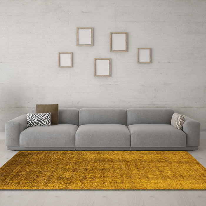 Machine Washable Oriental Yellow Industrial Rug in a Living Room, wshurb1562yw