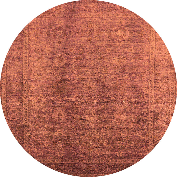 Round Machine Washable Oriental Orange Industrial Area Rugs, wshurb1562org