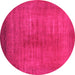 Round Machine Washable Oriental Pink Industrial Rug, wshurb1564pnk