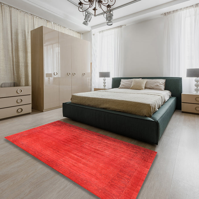 Machine Washable Industrial Modern Red Rug in a Bedroom, wshurb1564