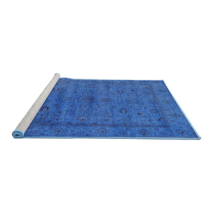 Sideview of Machine Washable Industrial Modern Neon Blue Rug, wshurb1565