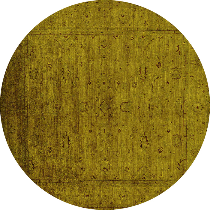 Round Machine Washable Oriental Yellow Industrial Rug, wshurb1565yw