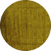 Round Machine Washable Oriental Yellow Industrial Rug, wshurb1565yw