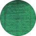 Round Machine Washable Oriental Green Industrial Area Rugs, wshurb1565grn