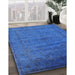 Mid-Century Modern Neon Blue Oriental Rug in Family Room, urb1565