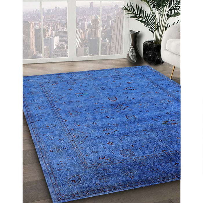 Machine Washable Industrial Modern Neon Blue Rug in a Family Room, wshurb1565