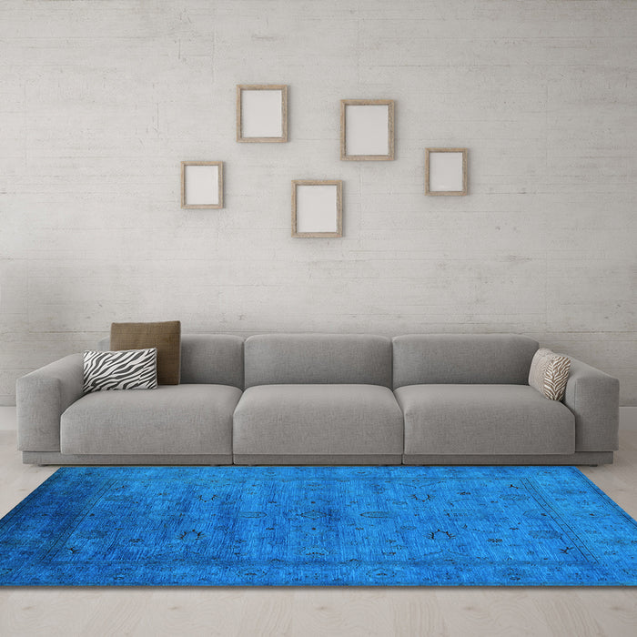 Machine Washable Oriental Light Blue Industrial Rug in a Living Room, wshurb1565lblu