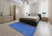 Mid-Century Modern Neon Blue Oriental Rug in a Bedroom, urb1565