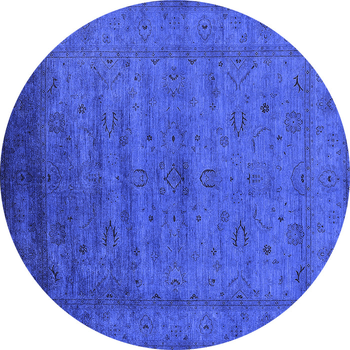 Round Machine Washable Oriental Blue Industrial Rug, wshurb1565blu