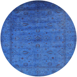 Round Mid-Century Modern Neon Blue Oriental Rug, urb1565