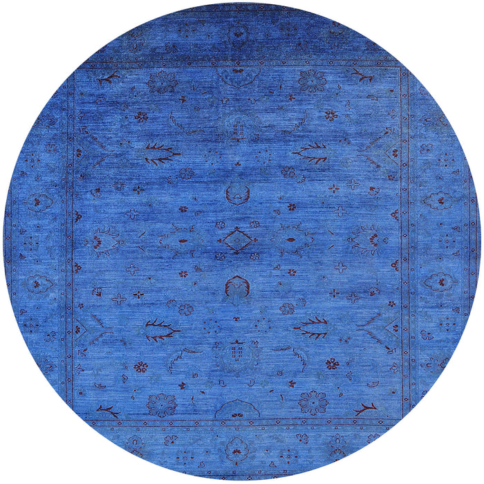 Round Mid-Century Modern Neon Blue Oriental Rug, urb1565