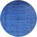 Round Mid-Century Modern Neon Blue Oriental Rug, urb1565