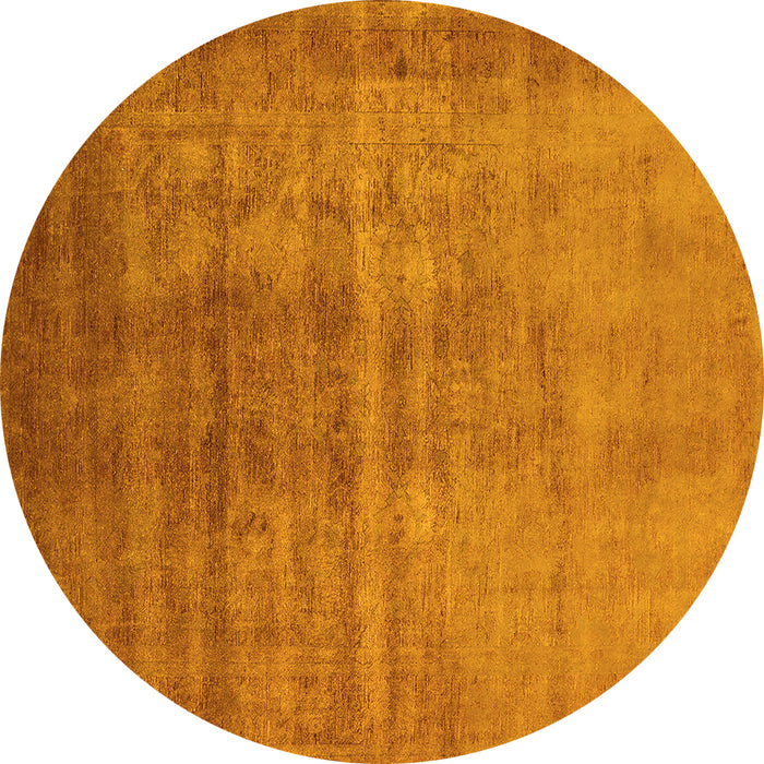 Round Machine Washable Oriental Yellow Industrial Rug, wshurb1566yw