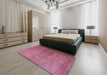 Mid-Century Modern Pink Oriental Rug in a Bedroom, urb1566