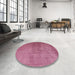 Round Mid-Century Modern Pink Oriental Rug in a Office, urb1566