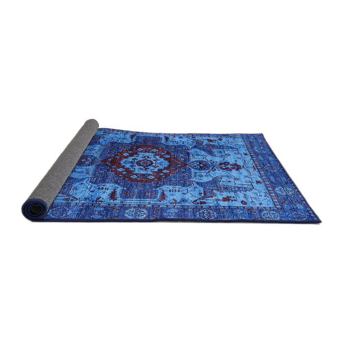 Sideview of Mid-Century Modern Denim Dark Blue Oriental Rug, urb1567