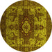 Round Machine Washable Oriental Yellow Industrial Rug, wshurb1567yw