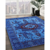 Mid-Century Modern Denim Dark Blue Oriental Rug, urb1567