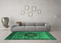 Machine Washable Oriental Green Industrial Area Rugs in a Living Room,, wshurb1567grn
