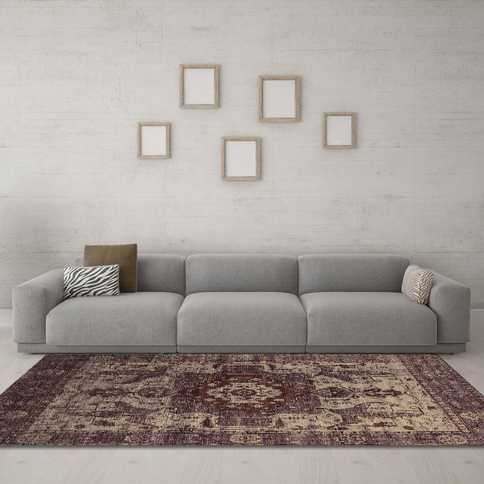 Machine Washable Oriental Brown Industrial Rug in a Living Room,, wshurb1567brn