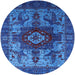 Round Mid-Century Modern Denim Dark Blue Oriental Rug, urb1567